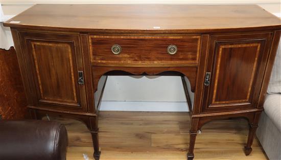 An Edwardian Sheraton revival mahogany bowfront sideboard W.153cm